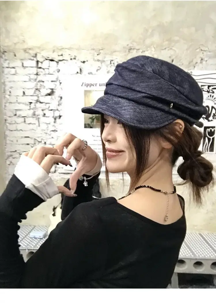 Japanese Retro Pleated Denim Hat for Women Large — feature 10