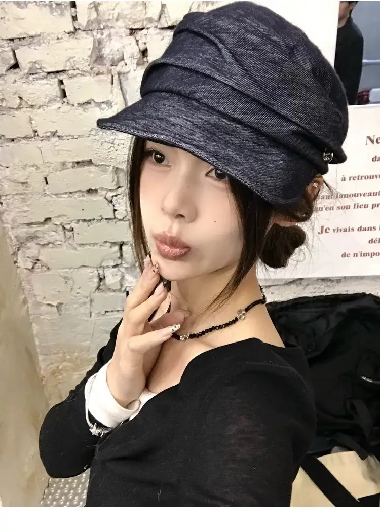 Japanese Retro Pleated Denim Hat for Women Large — feature 11