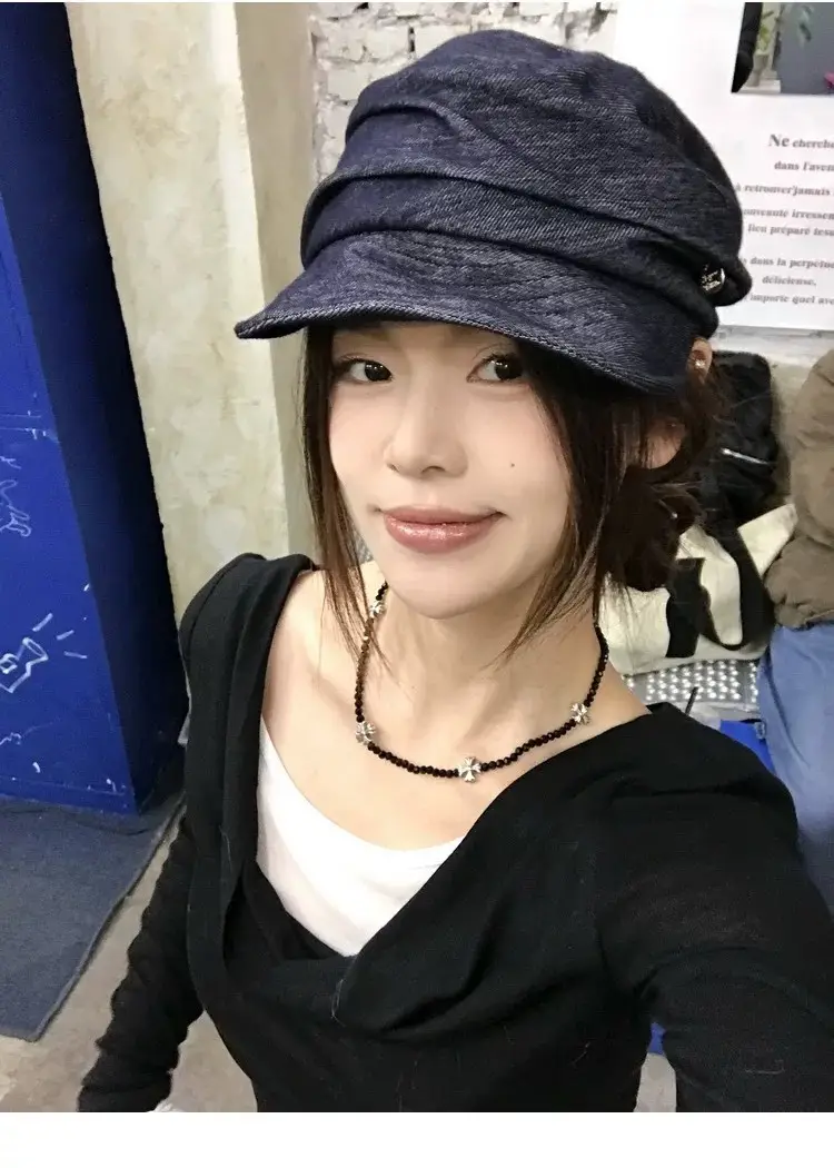 Japanese Retro Pleated Denim Hat for Women Large — feature 12