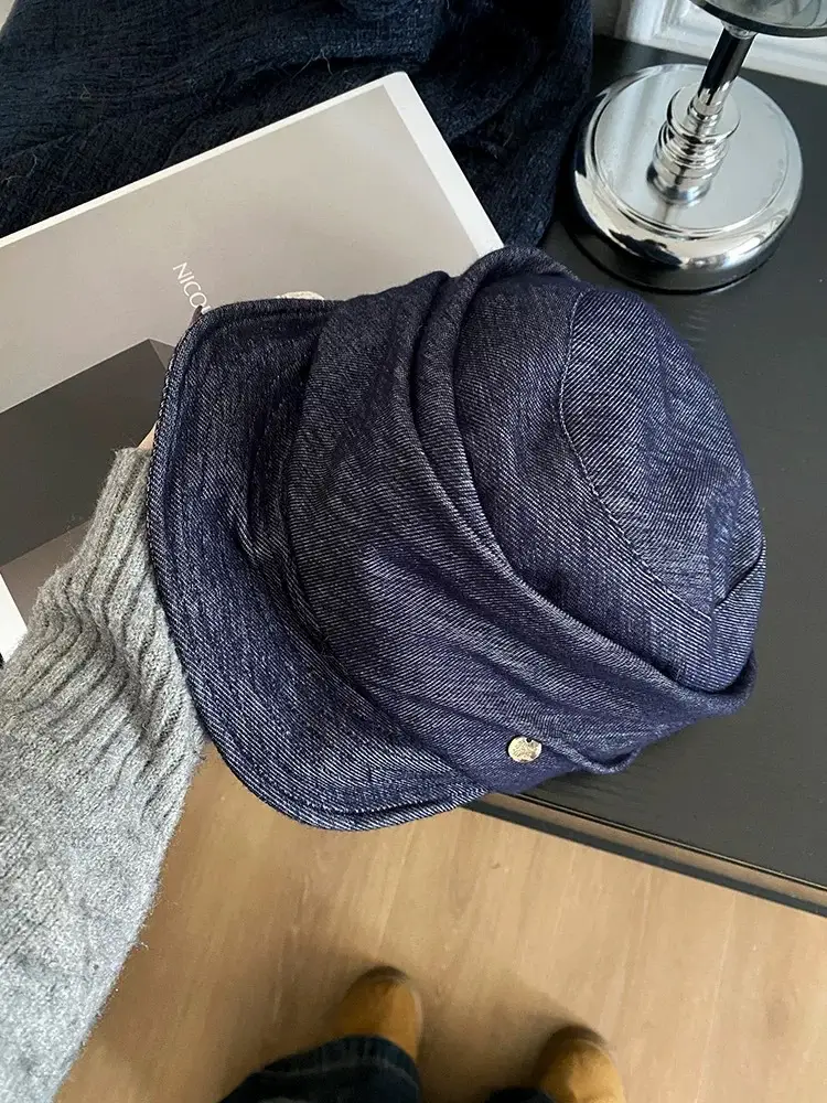 Japanese Retro Pleated Denim Hat for Women Large — feature 13