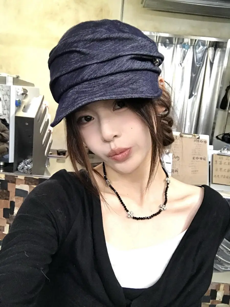 Japanese Retro Pleated Denim Hat for Women Large — feature 3
