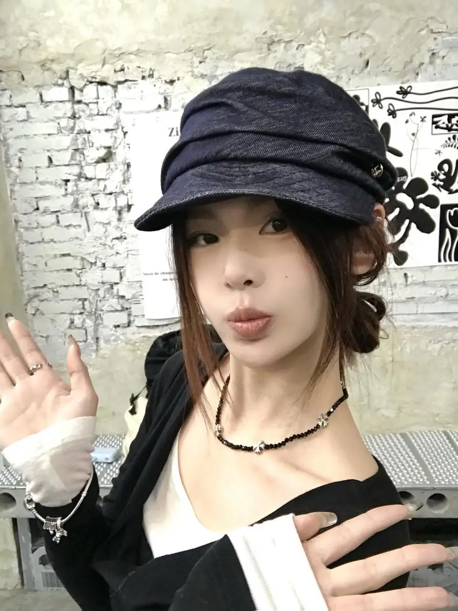 Japanese Retro Pleated Denim Hat for Women Large — feature 4