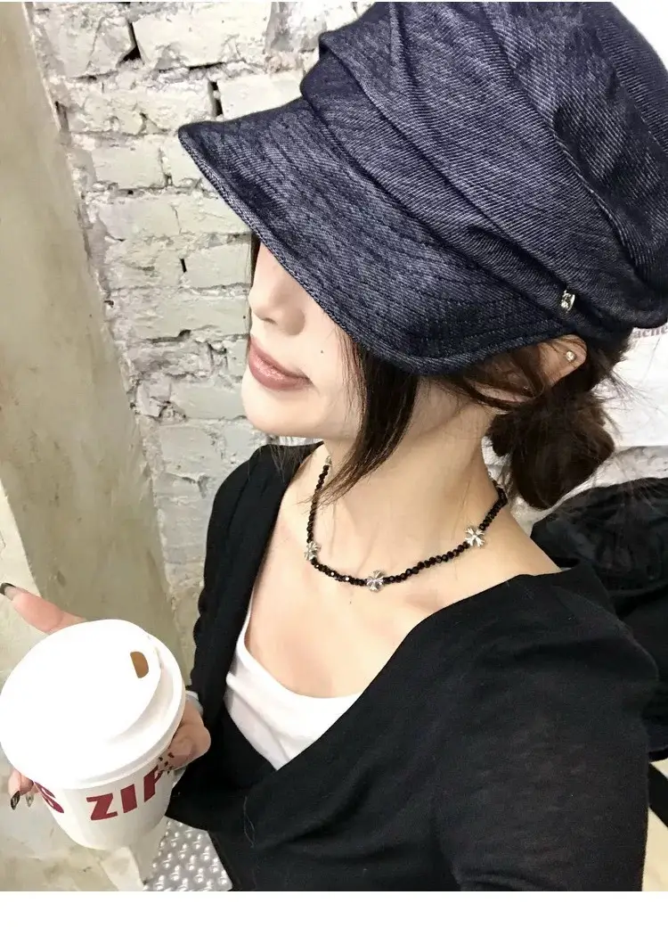 Japanese Retro Pleated Denim Hat for Women Large — feature 5