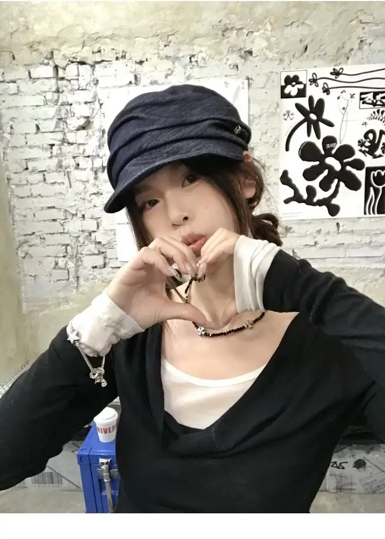 Japanese Retro Pleated Denim Hat for Women Large — feature 6