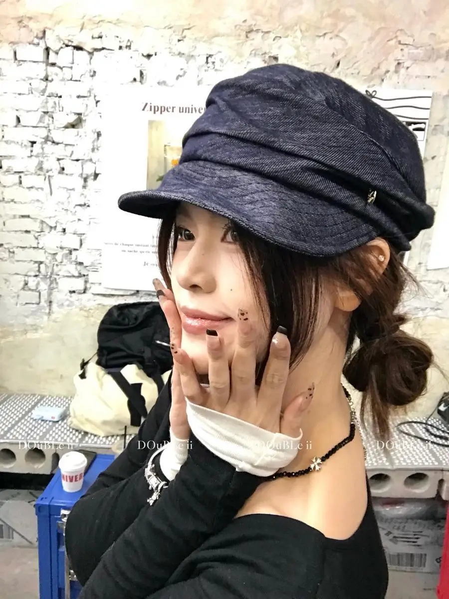 Japanese Retro Pleated Denim Hat for Women Large — feature 7