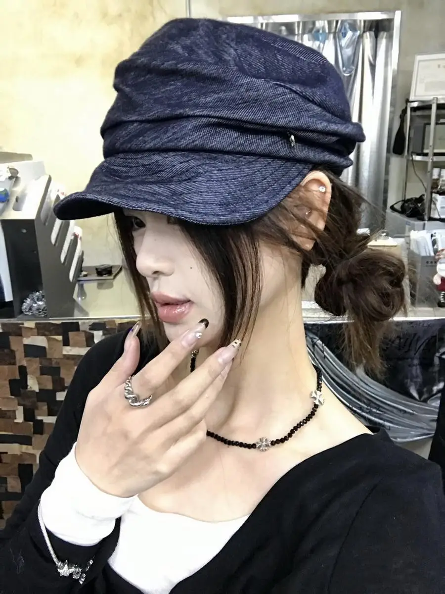 Japanese Retro Pleated Denim Hat for Women Large — feature 8