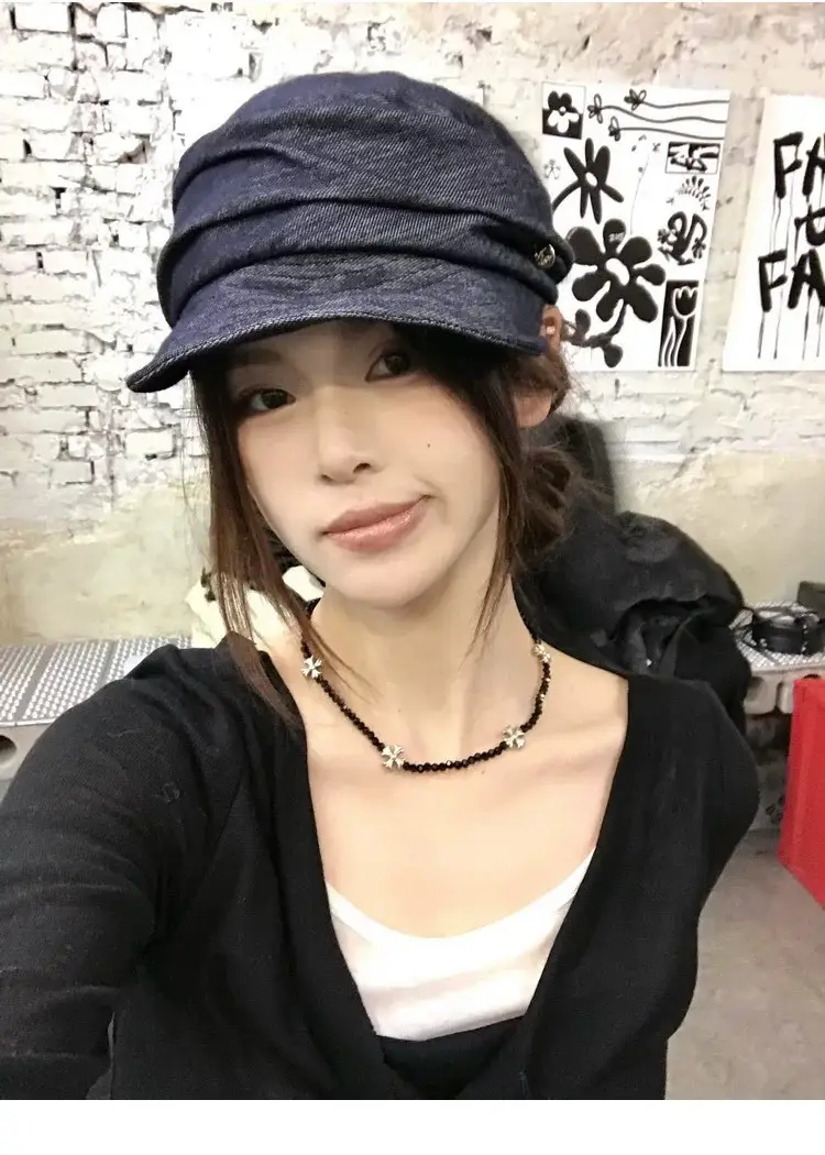 Japanese Retro Pleated Denim Hat for Women Large — feature 9