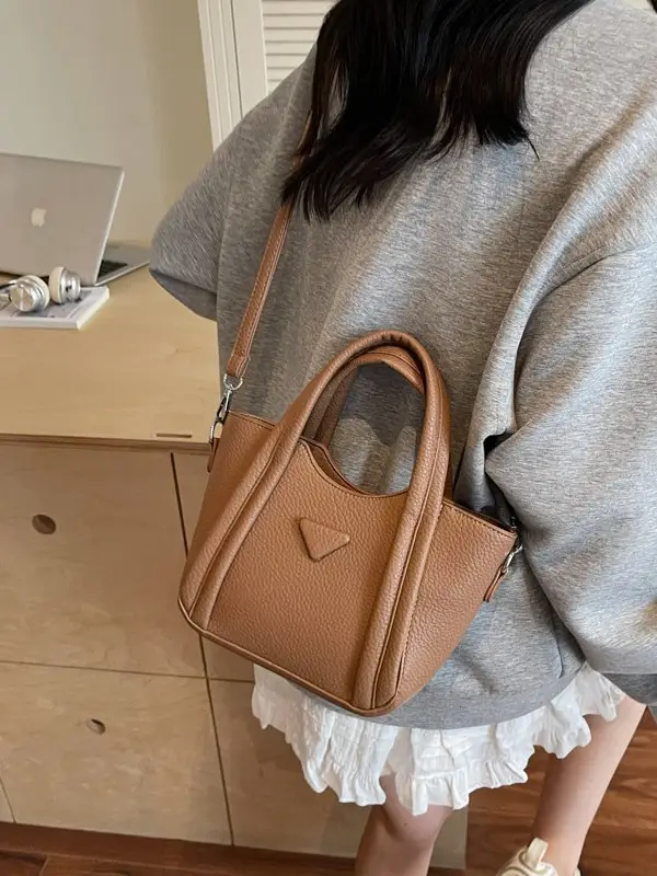Women's Tan Textured Shoulder Bag 2026 New Trendy - Image 7