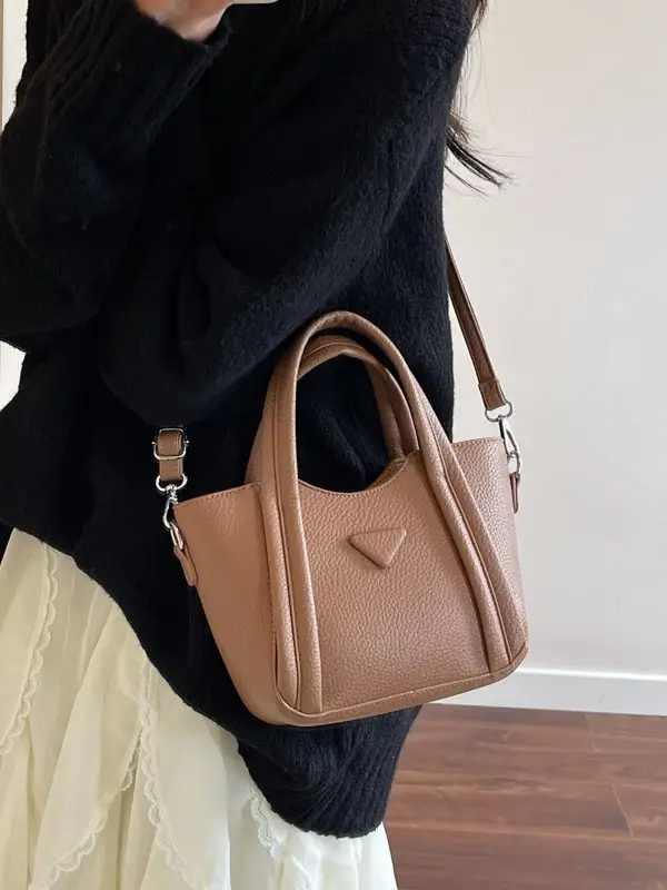 Women's Tan Textured Shoulder Bag 2026 New Trendy - Image 9