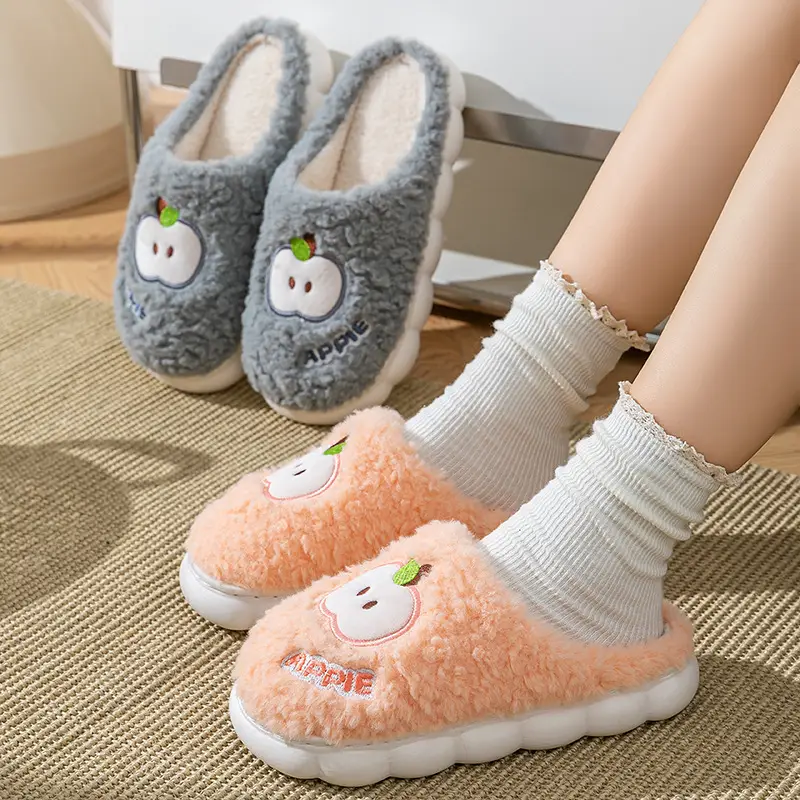 Autumn and Winter Embroidered Thick-Soled Plush Warm Slippers with a Soft Cushioning Feel for Men and Women, Suitable for Home, Bedroom, Couples, and Postpartum Care - Image 7