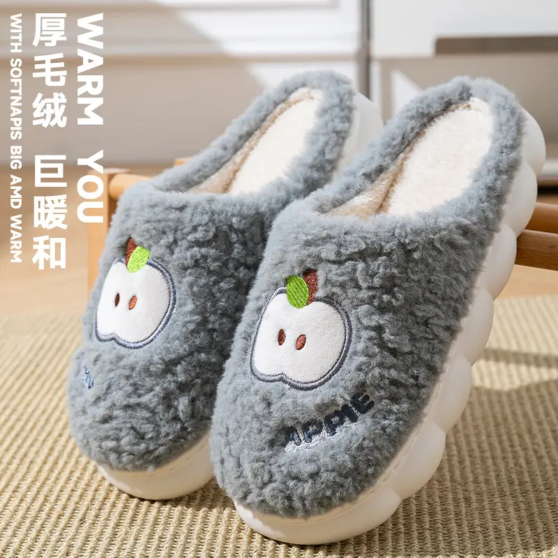 Autumn and Winter Embroidered Thick-Soled Plush Warm Slippers with a Soft Cushioning Feel for Men and Women, Suitable for Home, Bedroom, Couples, and Postpartum Care - Image 9
