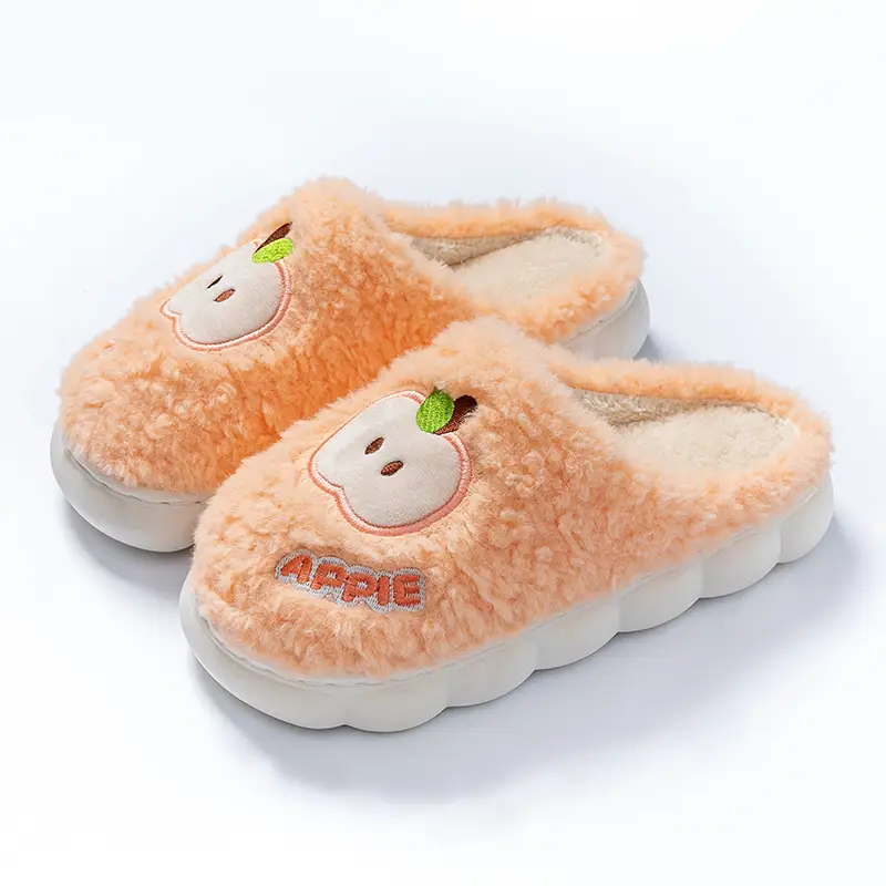 Autumn and Winter Embroidered Thick-Soled Plush Warm Slippers with a Soft Cushioning Feel for Men and Women, Suitable for Home, Bedroom, Couples, and Postpartum Care - Image 3