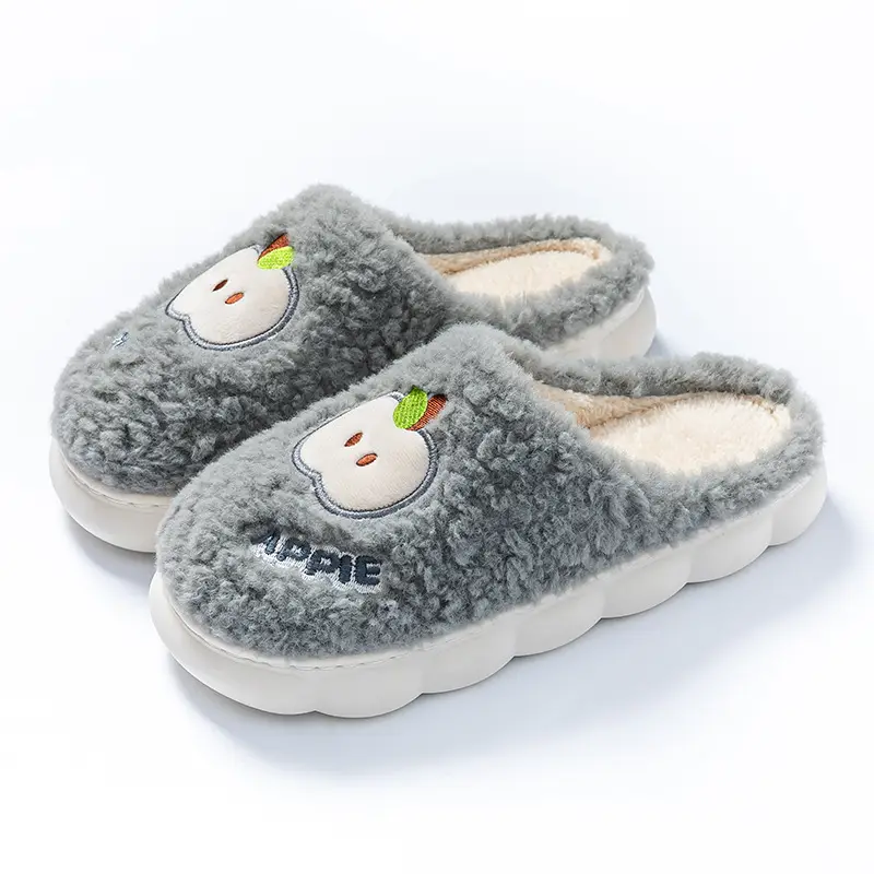 Autumn and Winter Embroidered Thick-Soled Plush Warm Slippers with a Soft Cushioning Feel for Men and Women, Suitable for Home, Bedroom, Couples, and Postpartum Care - Image 4