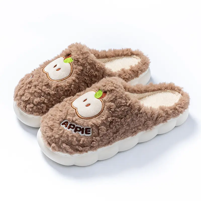 Autumn and Winter Embroidered Thick-Soled Plush Warm Slippers with a Soft Cushioning Feel for Men and Women, Suitable for Home, Bedroom, Couples, and Postpartum Care - Image 5