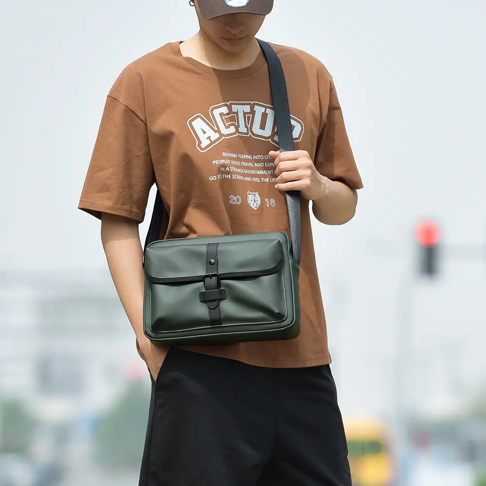 Men's Black Shoulder Crossbody Messenger Bag Lightweight Nylon - Image 5