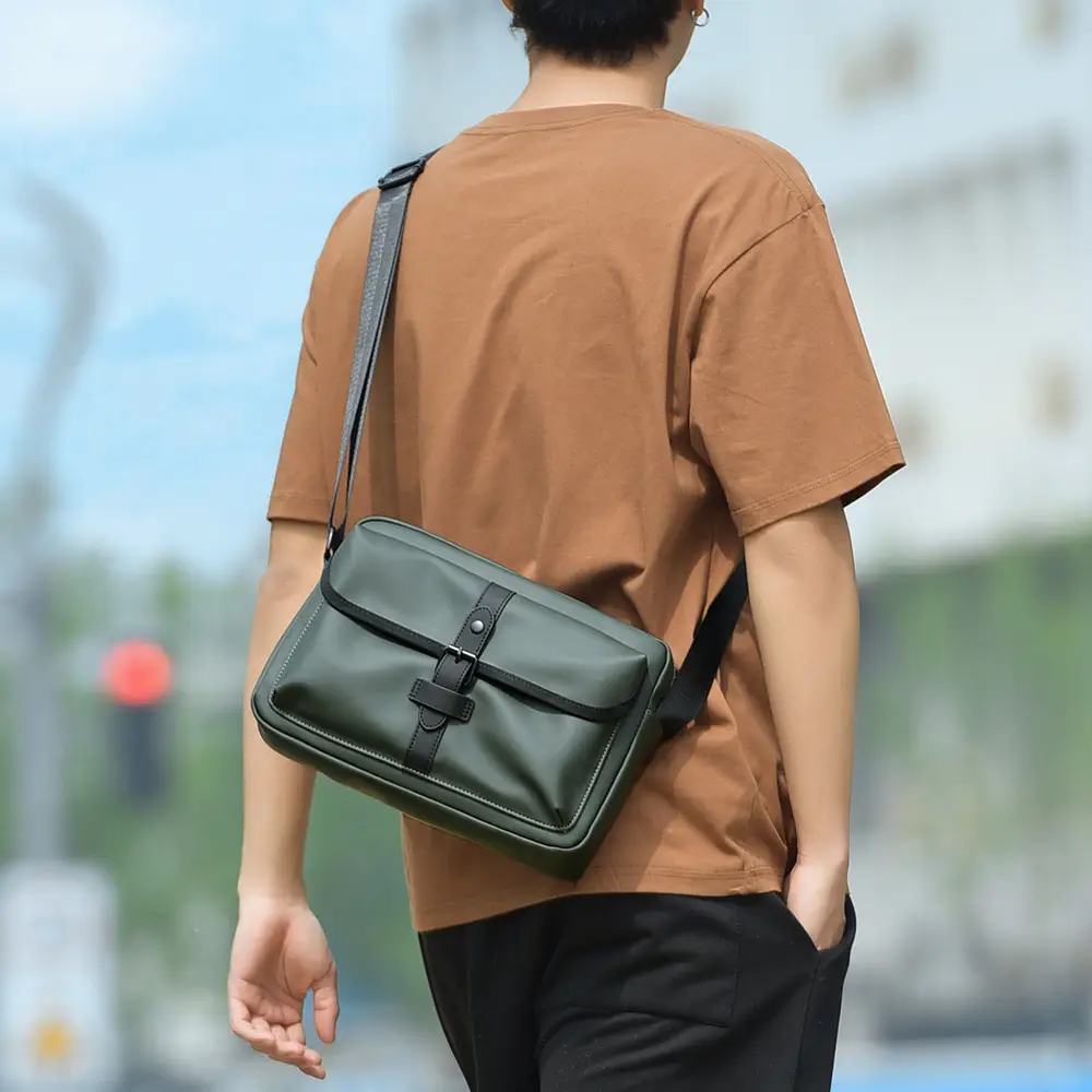 Men's Black Shoulder Crossbody Messenger Bag Lightweight Nylon - Image 6