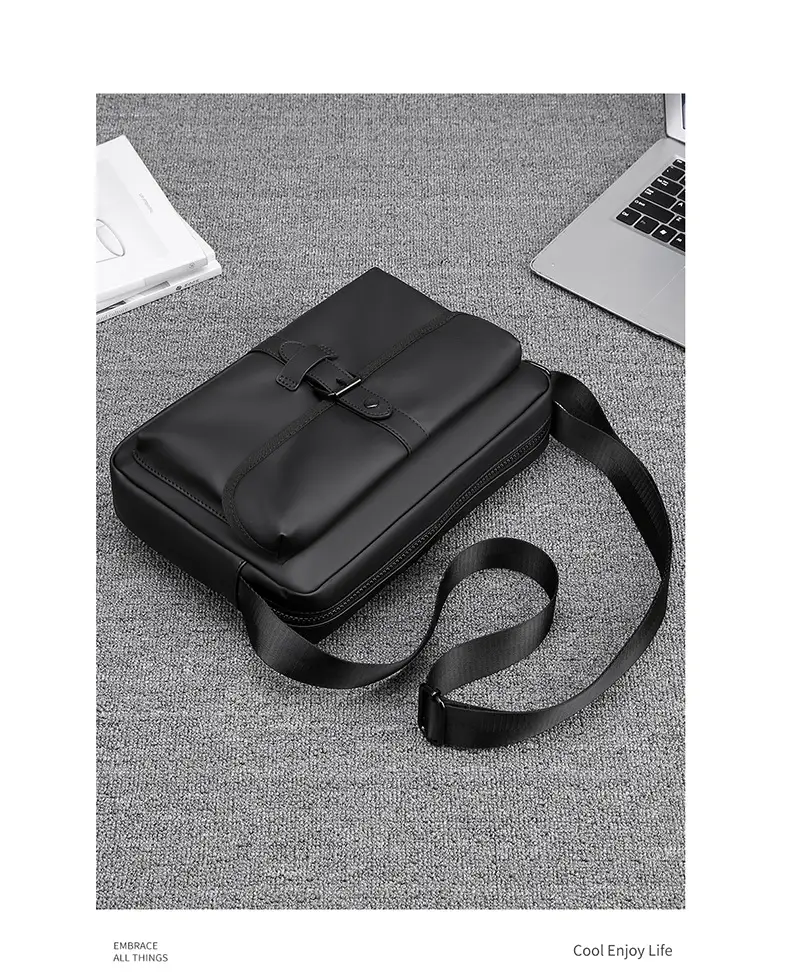 Men's Black Shoulder Crossbody Messenger Bag Lightweight Nylon — feature 20