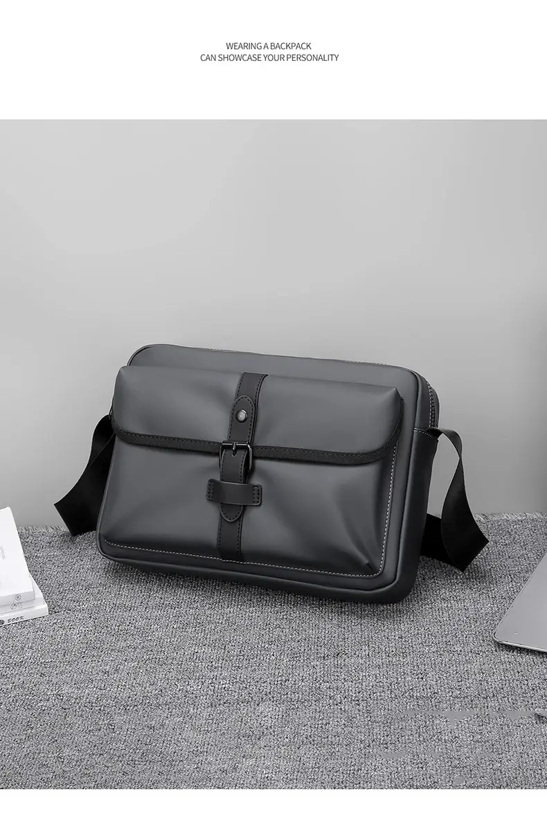 Men's Black Shoulder Crossbody Messenger Bag Lightweight Nylon — feature 22