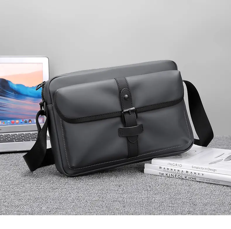 Men's Black Shoulder Crossbody Messenger Bag Lightweight Nylon — feature 24