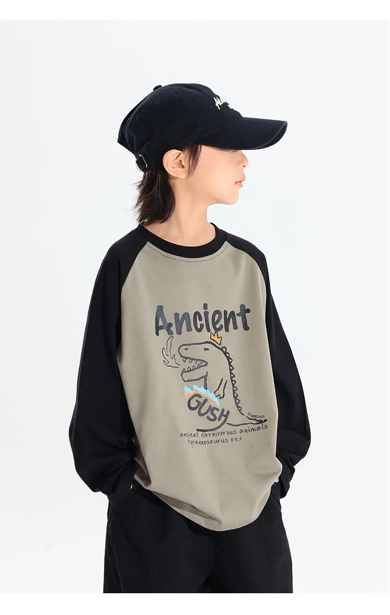 Kids Japanese Print Raglan Sleeve T-Shirt Grey Black 2025 — feature 11