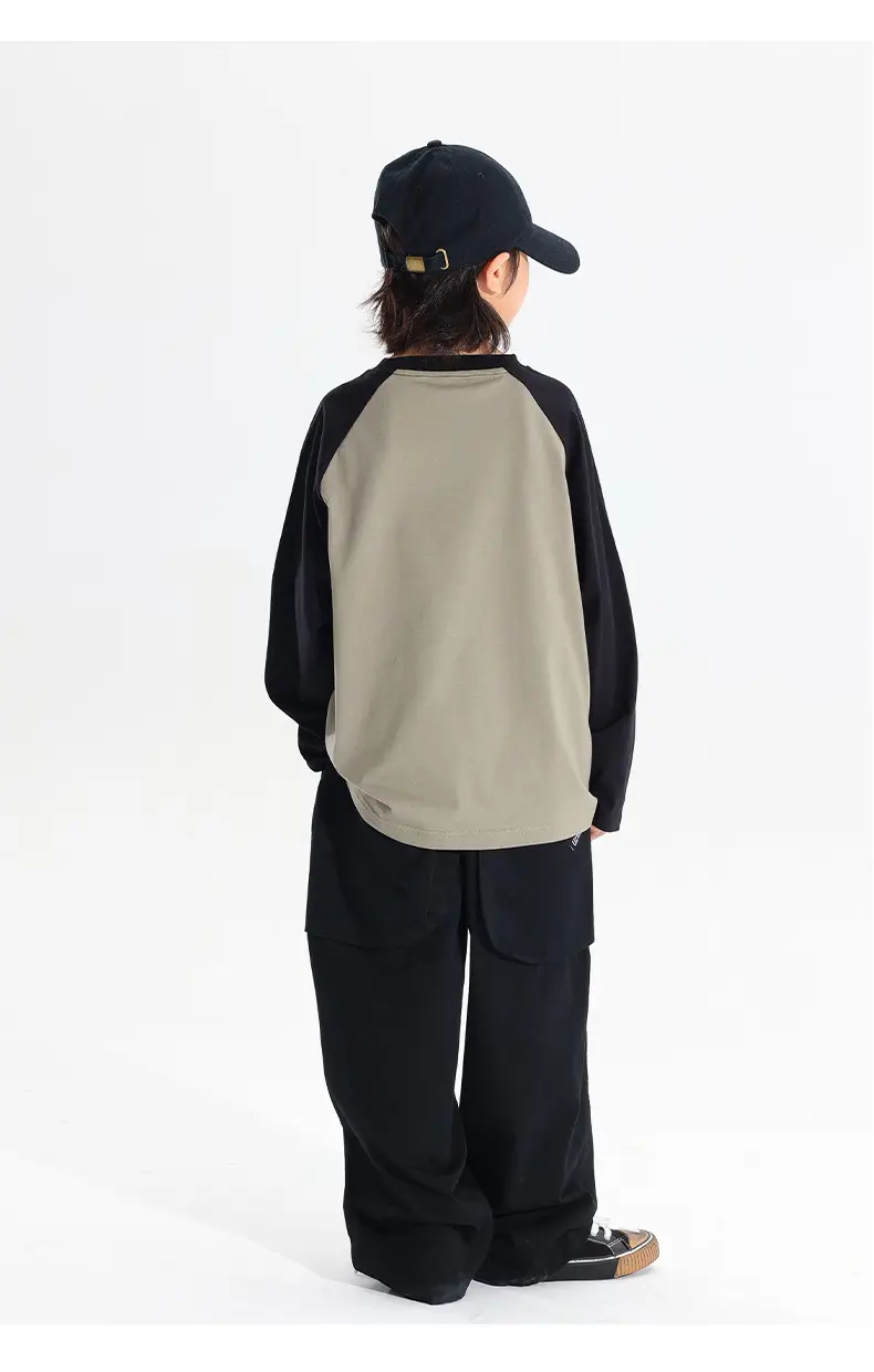 Kids Japanese Print Raglan Sleeve T-Shirt Grey Black 2025 — feature 14