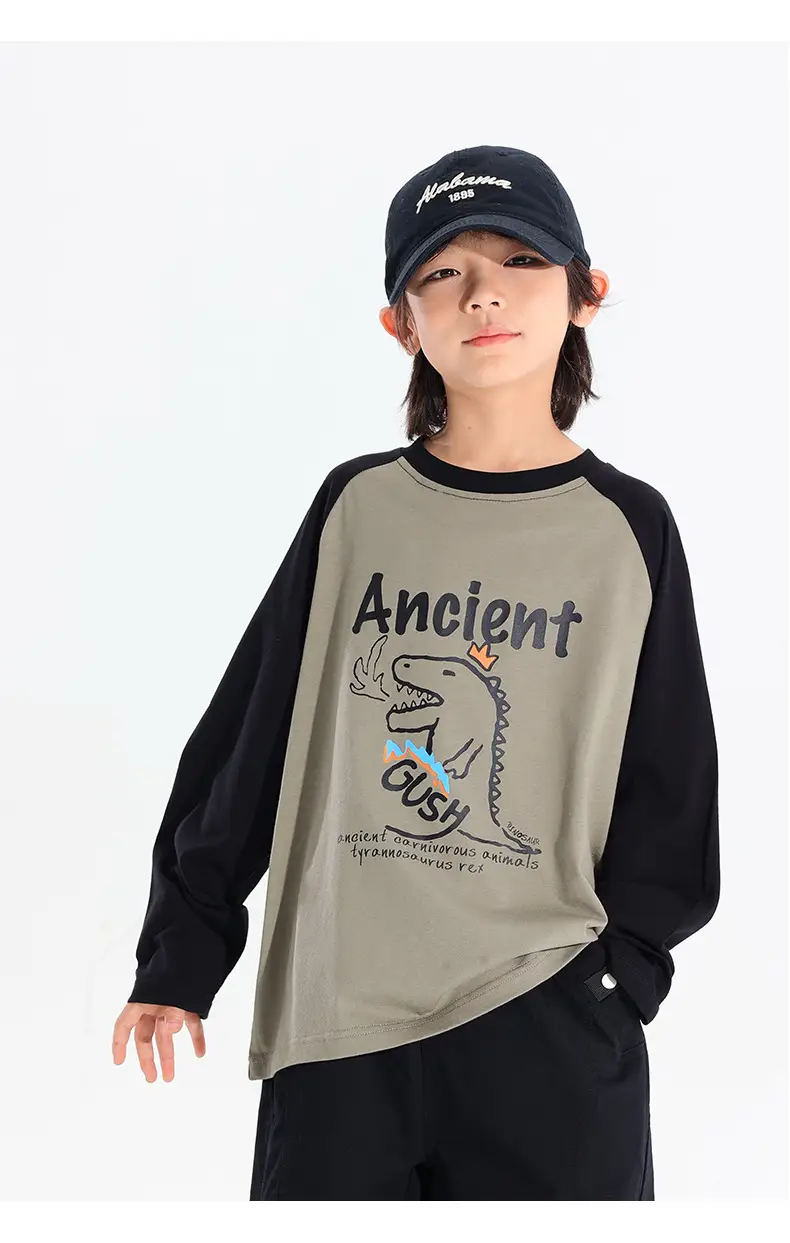 Kids Japanese Print Raglan Sleeve T-Shirt Grey Black 2025 — feature 18