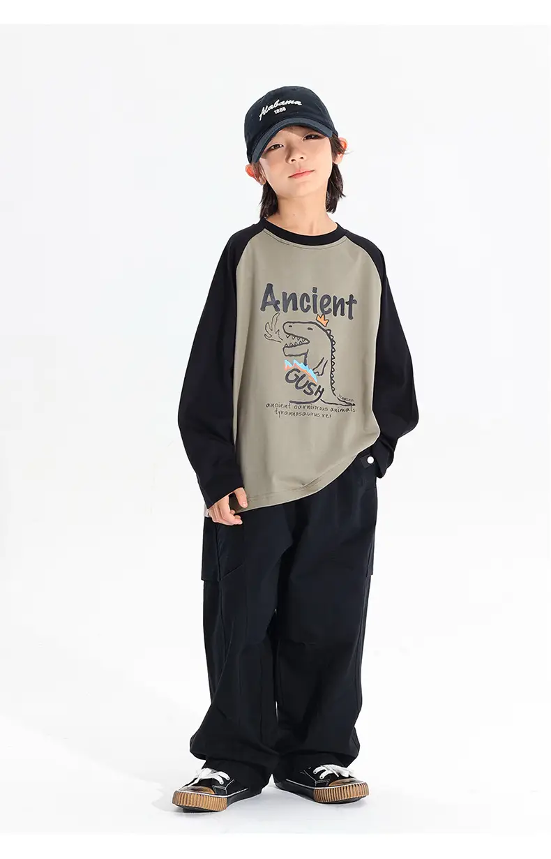 Kids Japanese Print Raglan Sleeve T-Shirt Grey Black 2025 — feature 19
