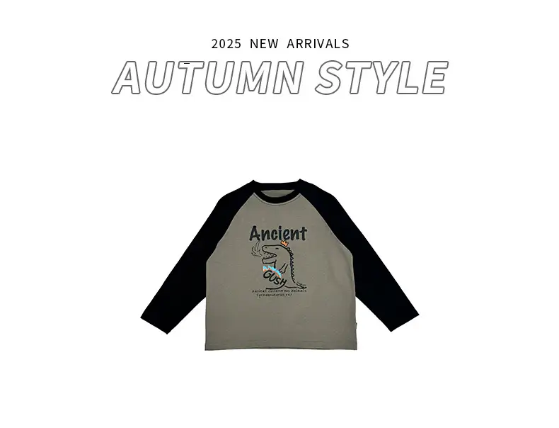 Kids Japanese Print Raglan Sleeve T-Shirt Grey Black 2025 — feature 2
