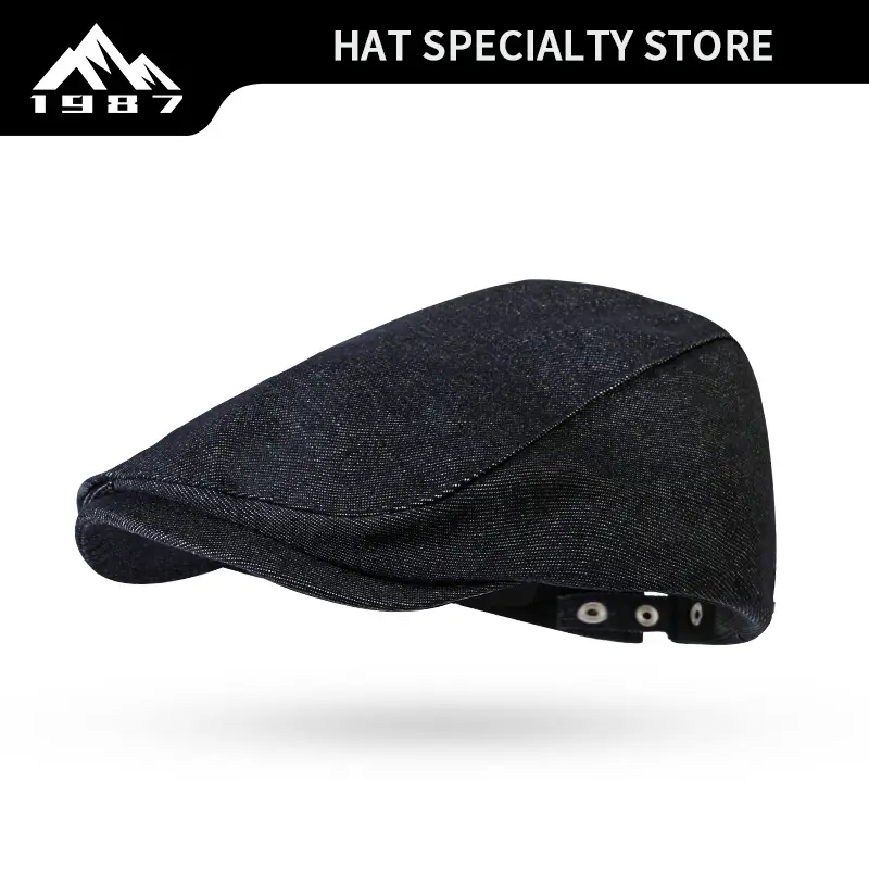 Men Retro Wash Denim Cap Forward Duck-Tongue Beret