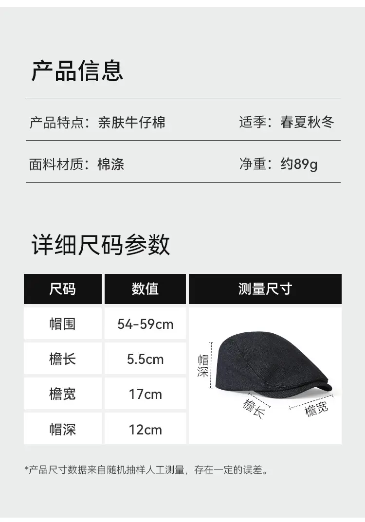 Men Retro Wash Denim Cap Forward Duck-Tongue Beret — feature 2