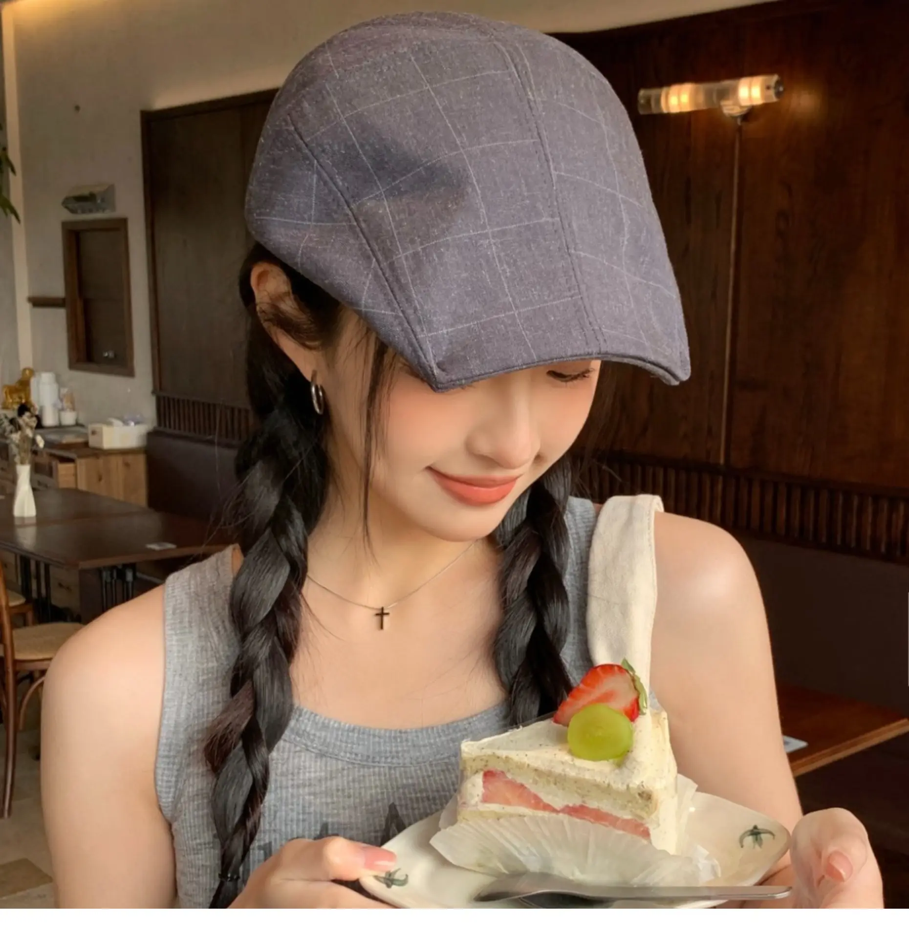 Women's Thin Breathable Artistic Beret Hat with Square Brim — feature 9