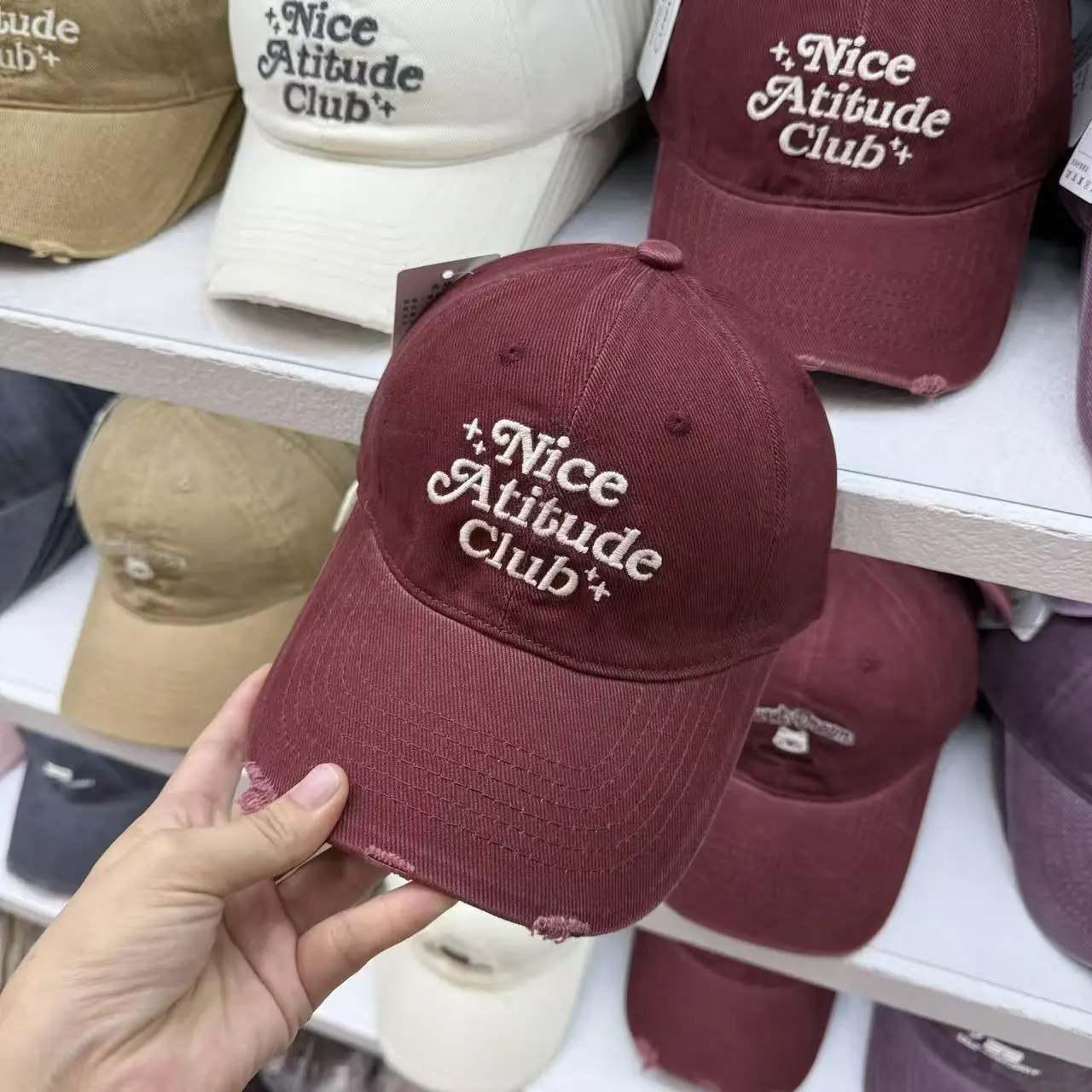 Women Washed Soft Baseball Cap with Letter Embroidery, Maroon & Burgundy - Image 7