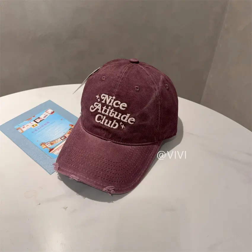 Women Washed Soft Baseball Cap with Letter Embroidery, Maroon & Burgundy - Image 9