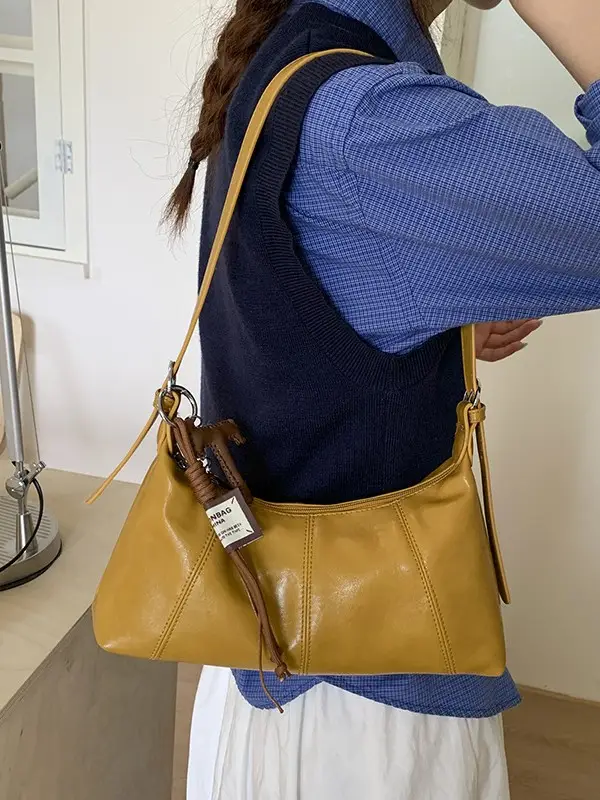 Brown Leather Shoulder Bag for Women Autumn New Niche Design - Image 9