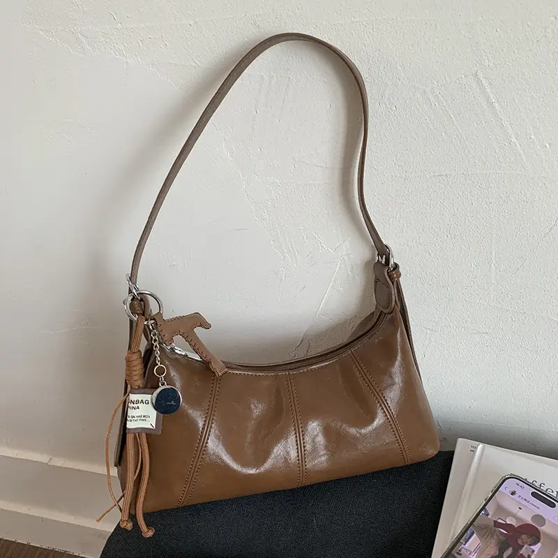 Brown Leather Shoulder Bag for Women Autumn New Niche Design - Image 5