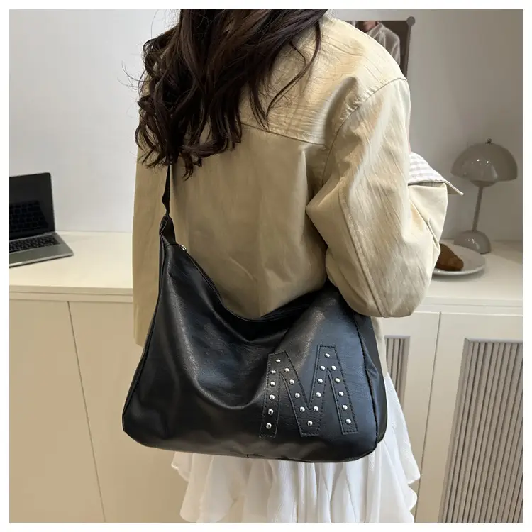 Brown Rivet Shoulder Bag Large Capacity Women — feature 16
