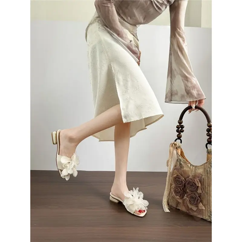 French Fairy Style Pearl Thick Heel Versatile Sandals for Women Summer New Outer Wear Fashionable High-End Flat Slippers - Image 5