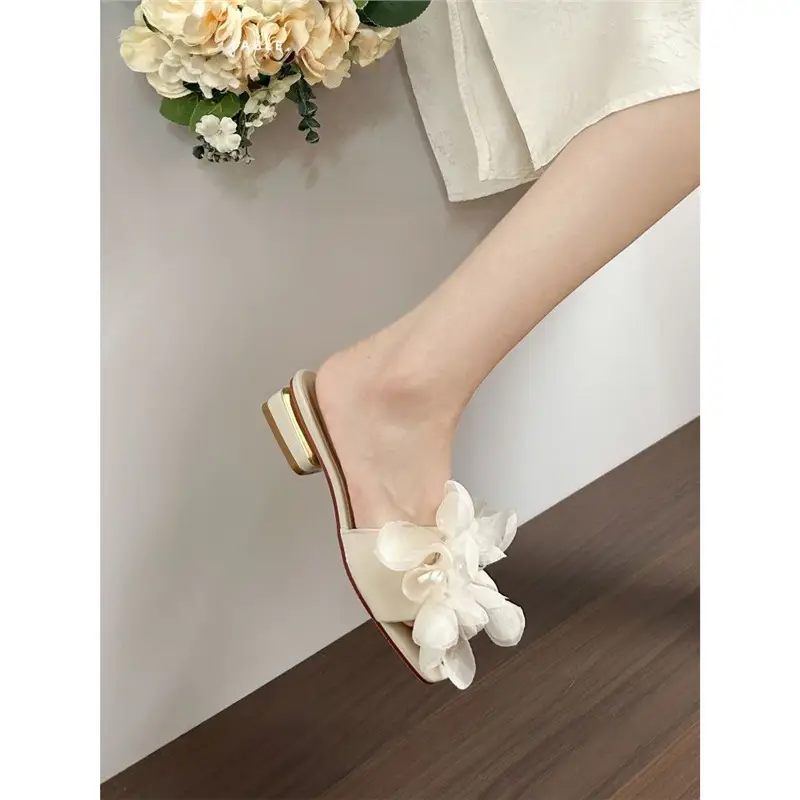 French Fairy Style Pearl Thick Heel Versatile Sandals for Women Summer New Outer Wear Fashionable High-End Flat Slippers - Image 6