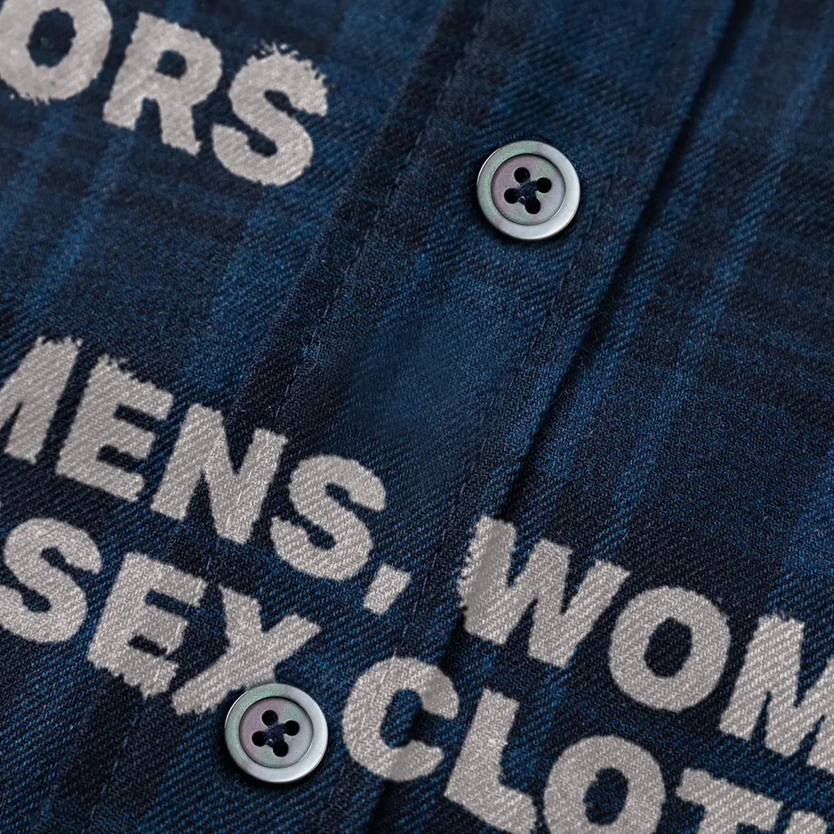 Dark Blue Plaid Hooded Shirt for Women Autumn Letter Print