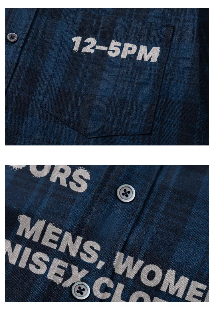 Dark Blue Plaid Hooded Shirt for Women Autumn Letter Print — feature 10