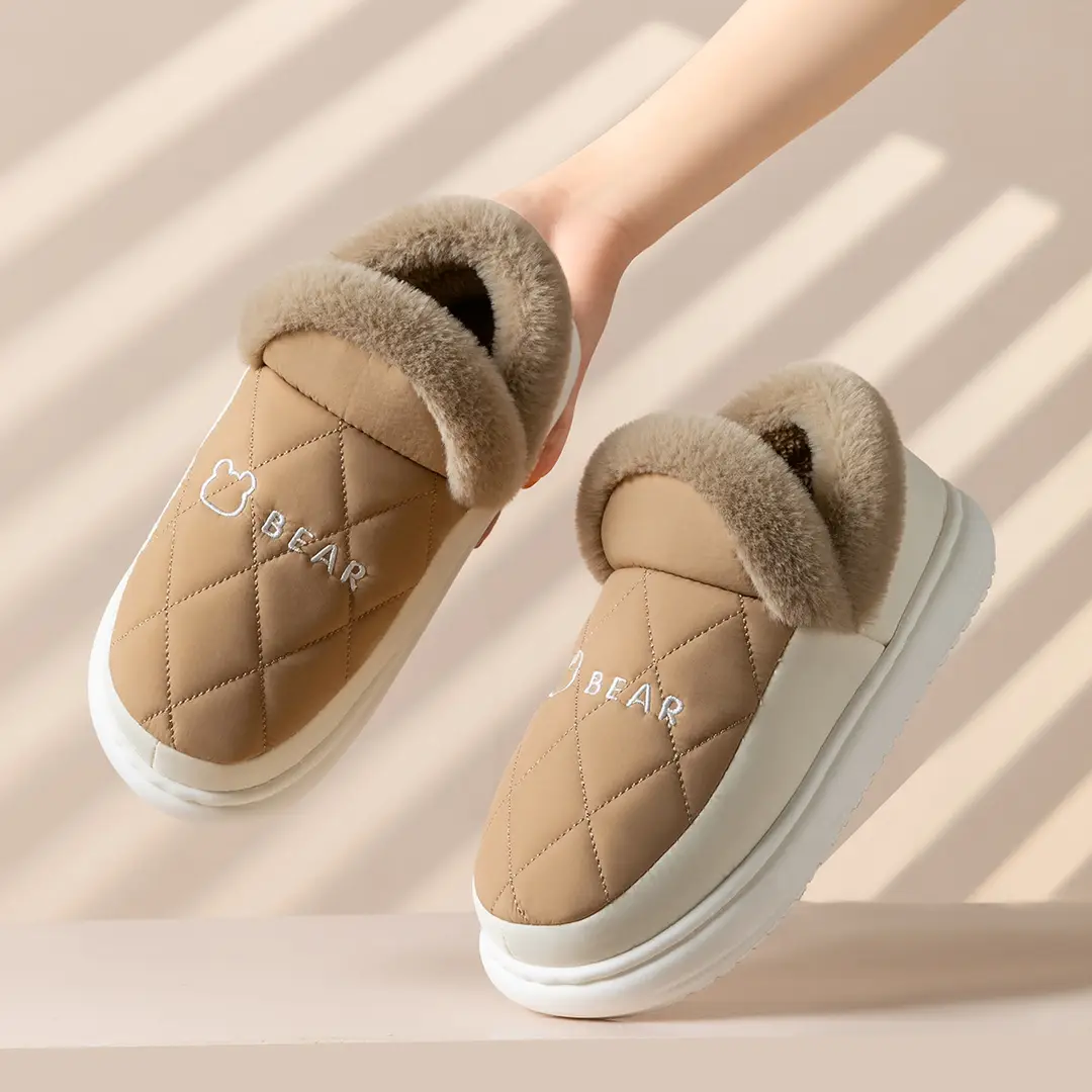 Bear Cotton Shoes Men's Indoor Home Non-Slip Warm Couple Home Bag Heel Soft Sole Winter Wool Slippers for Women - Image 5