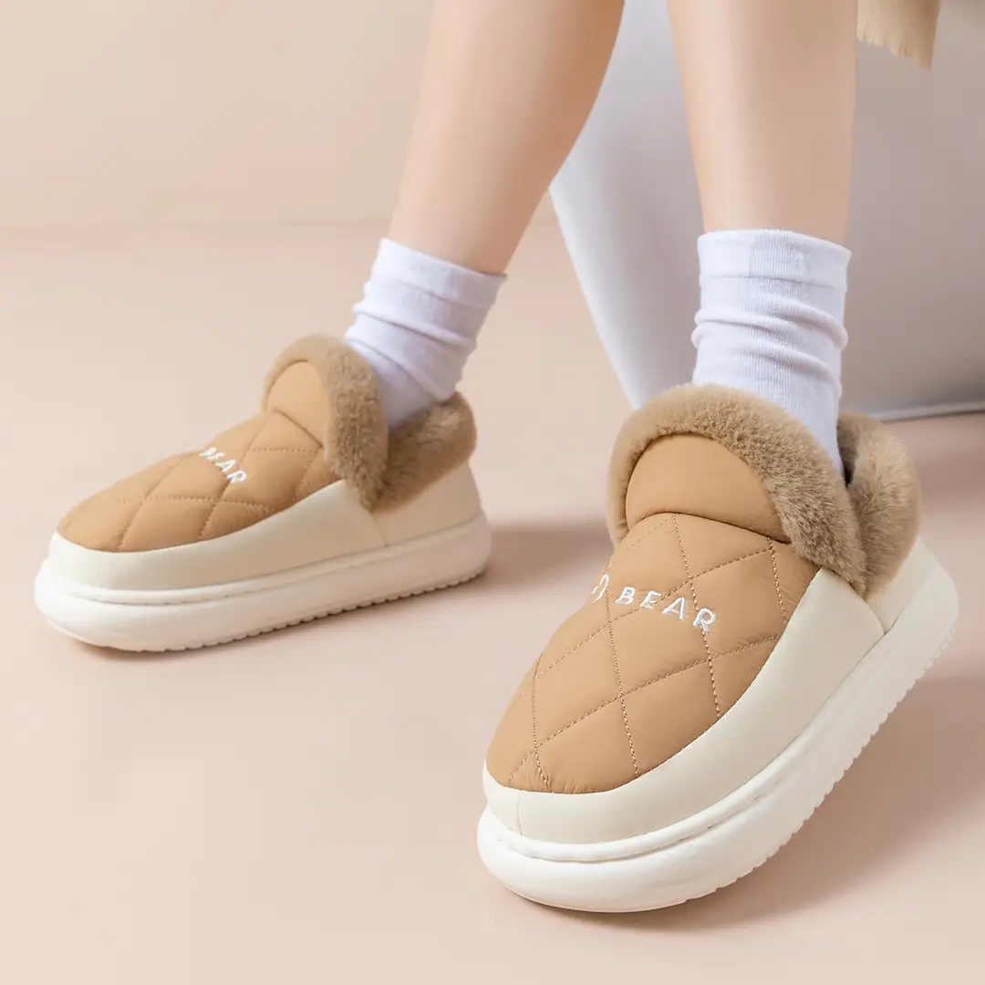 Bear Cotton Shoes Men's Indoor Home Non-Slip Warm Couple Home Bag Heel Soft Sole Winter Wool Slippers for Women - Image 6