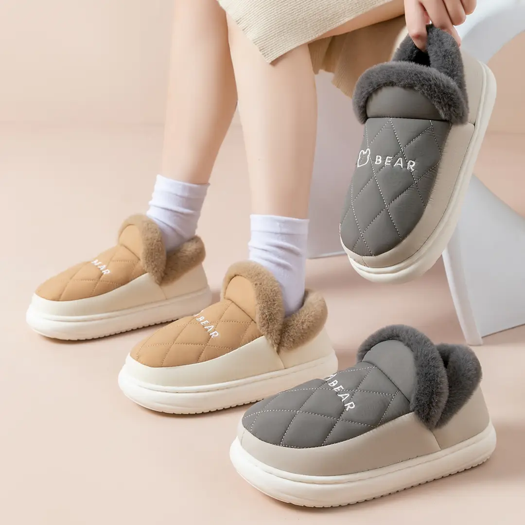 Bear Cotton Shoes Men's Indoor Home Non-Slip Warm Couple Home Bag Heel Soft Sole Winter Wool Slippers for Women - Image 7