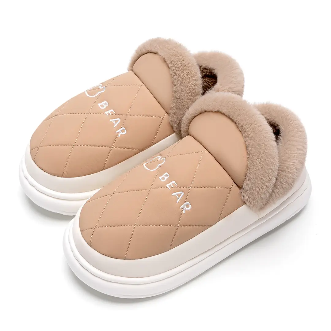 Bear Cotton Shoes Men's Indoor Home Non-Slip Warm Couple Home Bag Heel Soft Sole Winter Wool Slippers for Women - Image 8