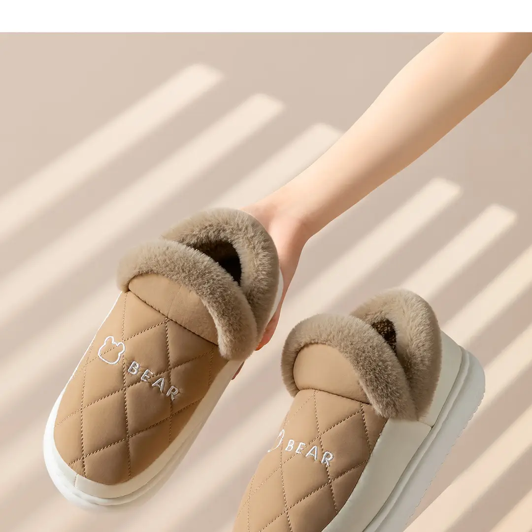 Bear Cotton Shoes Men's Indoor Home Non-Slip Warm Couple Home Bag Heel Soft Sole Winter Wool Slippers for Women — feature 19
