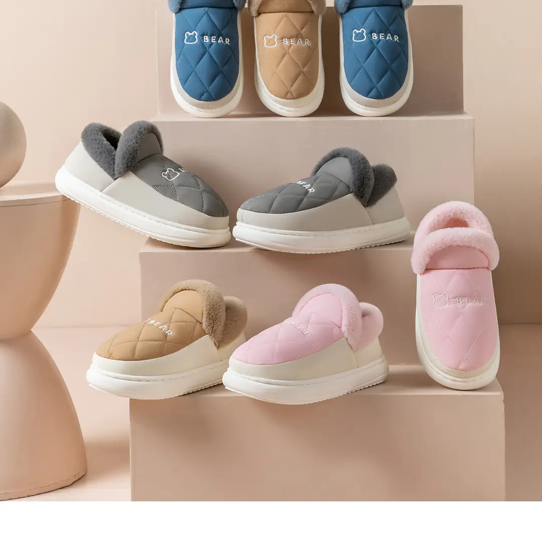 Bear Cotton Shoes Men's Indoor Home Non-Slip Warm Couple Home Bag Heel Soft Sole Winter Wool Slippers for Women — feature 23