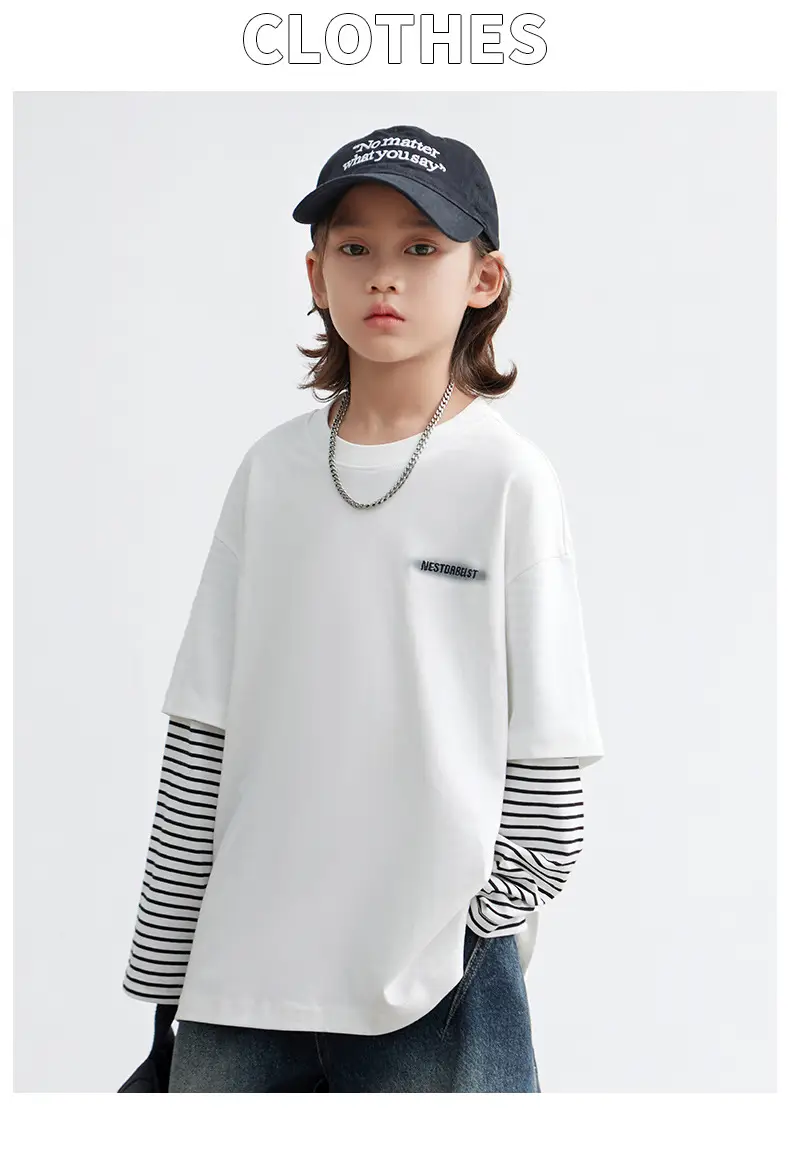 Boys Long Sleeve T-Shirt White Striped Cotton Spring Autumn 2026 — feature 17