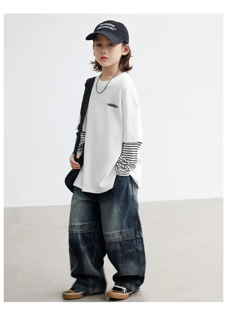 Boys Long Sleeve T-Shirt White Striped Cotton Spring Autumn 2026 — feature 18