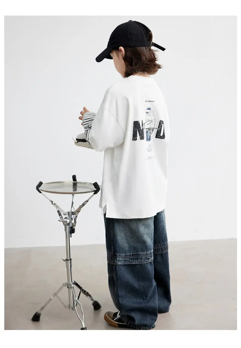 Boys Long Sleeve T-Shirt White Striped Cotton Spring Autumn 2026 — feature 21
