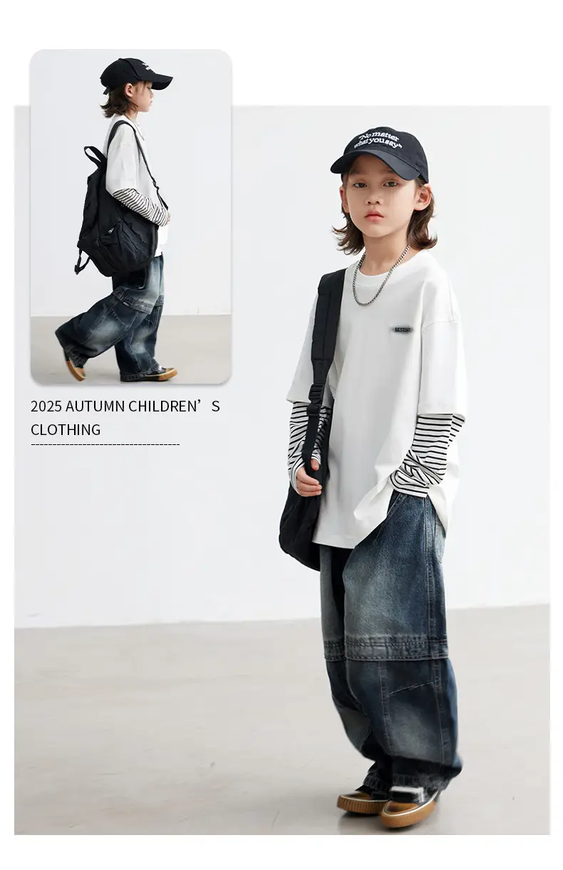 Boys Long Sleeve T-Shirt White Striped Cotton Spring Autumn 2026 — feature 8